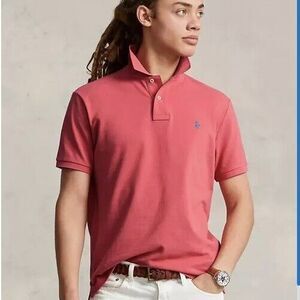 Polo Ralph Lauren X-Large Iconic Mesh Polo Shirt-Salmon Pink-Embroidered Pony
